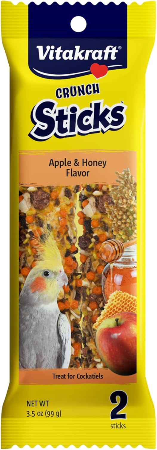 Vitakraft Crunch Sticks Cockatiel Treat - Apple and Honey, Pet Bird Treat Toy