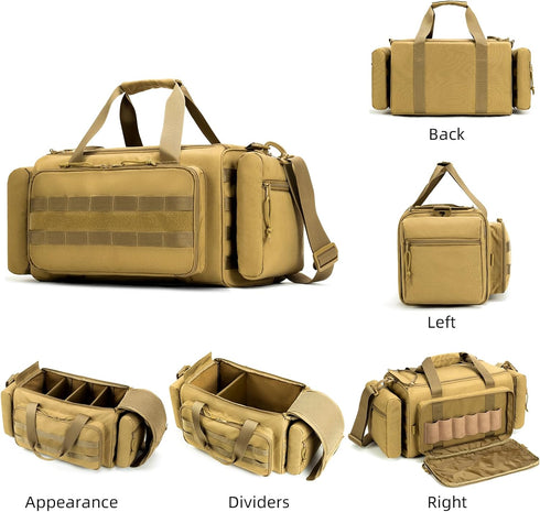 Range Bag for Handgun Ammo Shooting, L/XL Gun Case Carry 5+ Pistols with Lockable Zipper Molle Strap