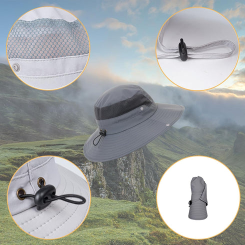 Sun Hat for Men Women, UPF 50+ Fishing Waterproof Wide Brim Boonie Bucket Hat for Hiking Garden
