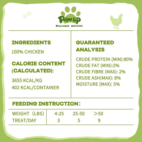 3.8 oz PAWUP Freeze Dried Chicken Dog Treats, Single Ingredient Whole-Cut Chicken Breast, High Protein Training Treats