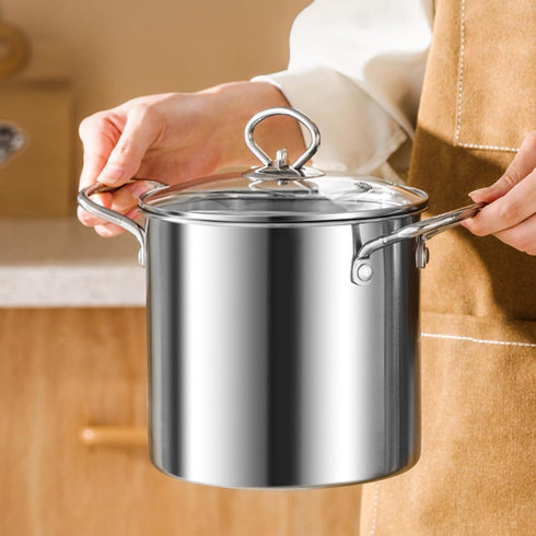 Shurhome 3 Stainless Steel Quart Frying Pots with Vent Glass Cover Ergonomic Handle Suitable for Chicken Fish Onion