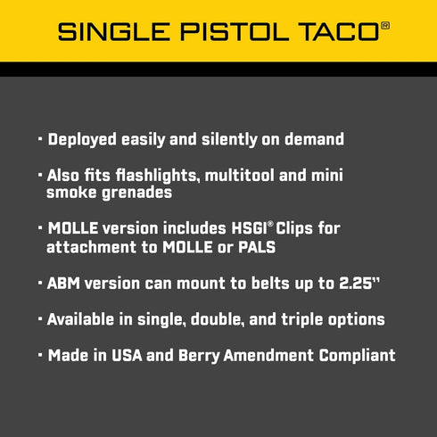 High Speed Gear Single Pistol Taco Mag Pouch, MOLLE Design