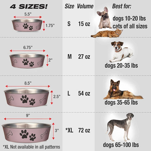 Loving Pets Bella Dog Bowls, Stainless Steel Dog & Cat Bowls, Spill Proof Dog Food Bowl, Large 35-65 lbs, Grape