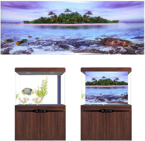 3D Effect Aquarium Fish Background Coconut Tree Beach Double-Sided Adhesive Wallpaper Fish Decorative Pictures Underwater Backdrop Image Decor(91 * 50cm)