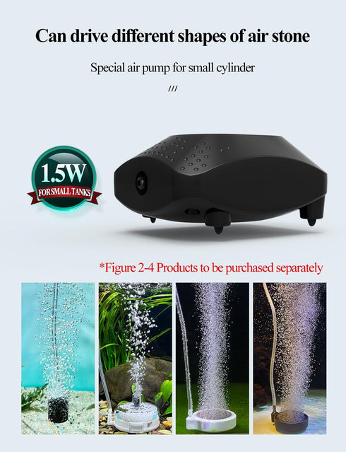 UPETTOOLS Aquarium Air Pump for Fish Tank, Ultra Quiet Fish Oxygen Pump with Air Tubing, Bubble Stone, and Check Valve