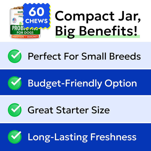 BARK&SPARK Dog Probiotics for Digestive Health & Enzymes, Chews for Digestion, Pet Probiotics for Dogs (60Ct, Chicken)