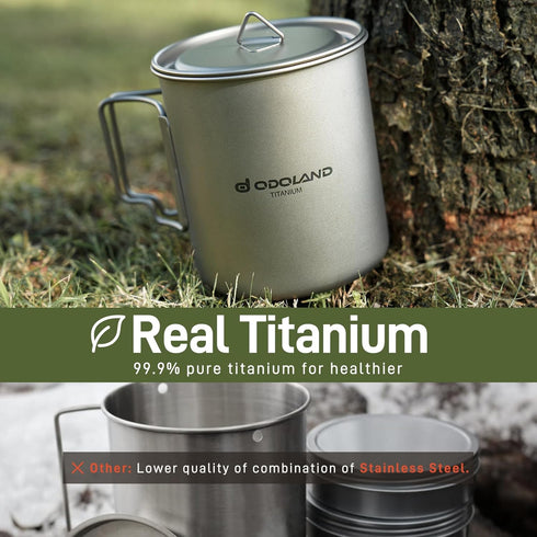 Odoland 750ML Titanium Camping Cookware Pot with Stove and Spork, Portable for Backpacking and Hiking