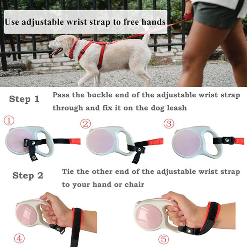 Dog Leash Wrist Strap - Hands Free Adjustable Velcro Safety Strap for Retractable Leash, Blue Color