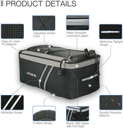 JXFUKAL Rear Bike Rack Bag - Waterproof Bicycle Ebike Saddle Bag with Rain Cover, 7L/9L/10L/12L Capacity