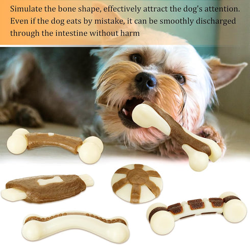 6 Pieces Dog Chew Toys for Aggressive Chewers, Real Beef Flavor, Durable Nylon, Small Breed Puppies