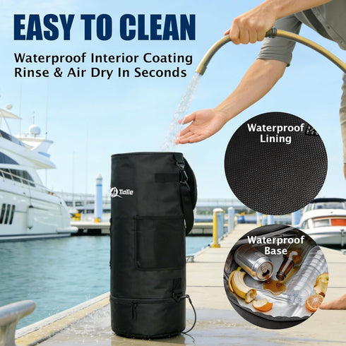 TioTie 5.5in 26" 1680D Boat Trash Can with PVC Cross Opening, Large Marine Garbage Bag for Pontoon, Fishing & Kayak