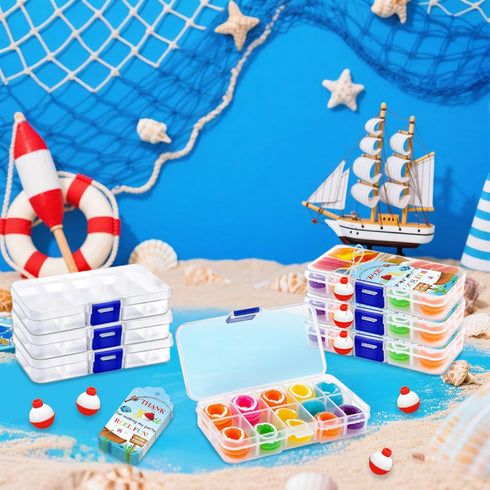 KBDHYY 24 Sets 24 24 24 (24) Fishing Party Favors Mini Candy Tackle Boxes with Red White Floaters Thank You Cards