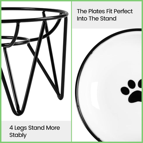 Ceramic Cat Bowls, 2 Pack - 10 oz Raised, Whisker Friendly, Anti-Vomiting Food Plates for Indoor Cats & Kittens