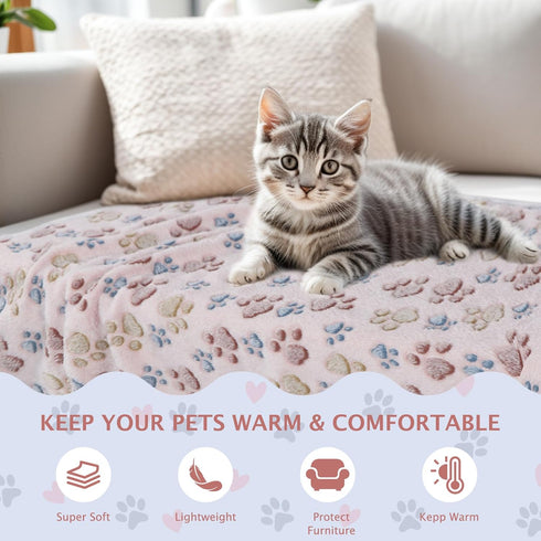 BVAGSS 6 Pack Small Dog Blanket, Super Soft Warm Pet Cover Blankets, Paw Print Puppy Fleece Flannel Blanket for Small