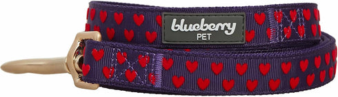 Blueberry Pet Valentine's Day Dog Leash, Gothic Grape, Velvety Soft-Touch Heart Flocking Lead for Small Dogs, 5 ft x