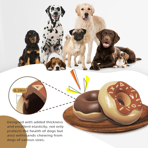 Dog Chew Toys for Aggressive Chewers - Indestructible Tough Squeaky Toys for Small/Medium/Large Breeds, Donut Brown