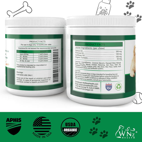 Omega 3 Skin and Coat Chews for Dogs, Salmon Oil Supplement for Joint Pain Relief, 55 Chews, 8 Oz
