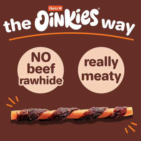 100% 14 Count Hartz Oinkies Beefy Twists with Real Beef Flavorful Beefhide-Free Natural Dog Treats