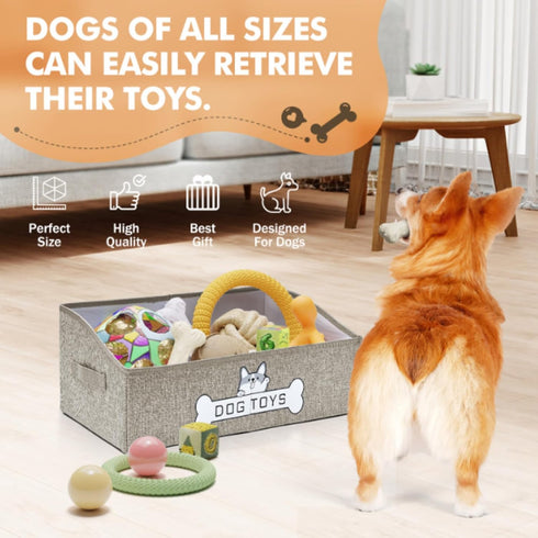 Dog Toy Basket, Collapsible Toy Storage Box with Handle, Perfect for Storing Pet Toys and Accessories - Light Khaki