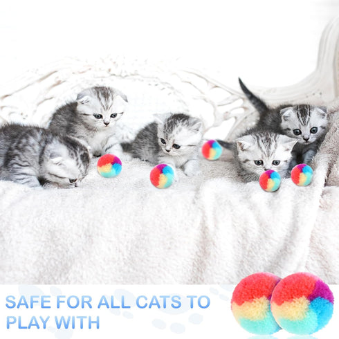 KALIONE 30 1.2-inch Pcs Soft Plush Cat Ball Rainbow Cat Toy Balls Fuzzy Kitty Balls Kitten Puff Balls Colorful Cat Pom