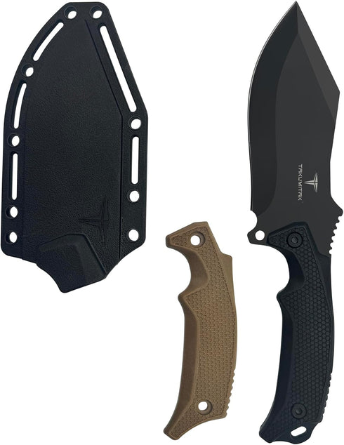 Hunting Survival Cleaver Knife, 9" Full Tang Fixed Blade with Extra FRN Handle Scales, MOLLE Clip Carry