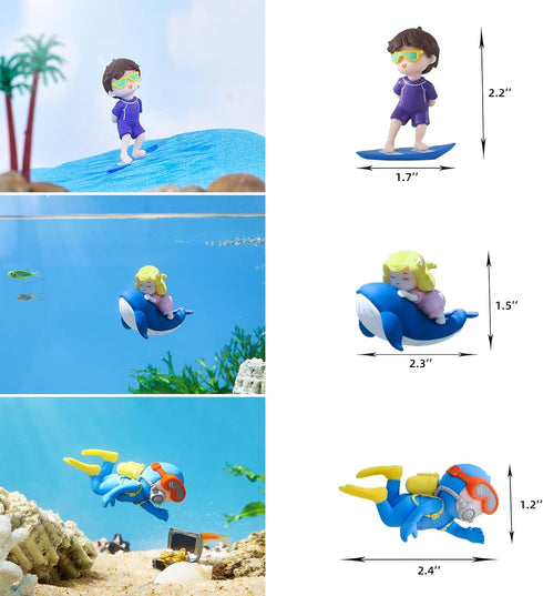 3 Pack Floating Fish Tank Decorations, Cute Little Diver, Surfer Boy, Whale-Riding Girl for Aquarium Decor
