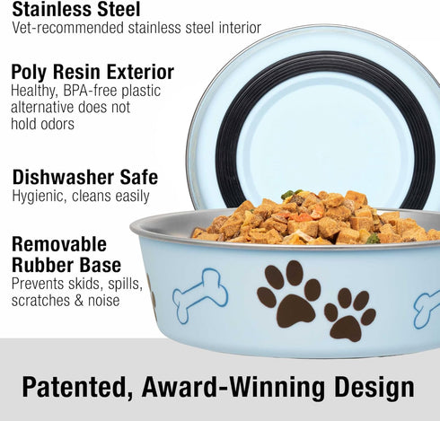 Loving Pets Bella Dog Bowls, Stainless Steel, Spill Proof Dog Food Bowl, Cat Bowl, Medium 20-25 lbs, Murano Blue