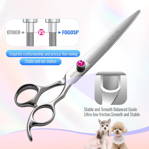 Straight Dog Grooming Scissors 7.0'', Professional Shears for Pet Cat Japan 440C, Super Sharp for Small Dogs