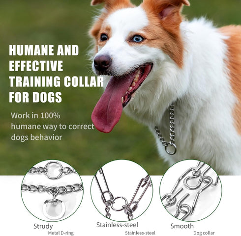 Stainless Steel Curved Prongs Dog Training Collar, Adjustable Pet Pinch Collar with Swivel Ring 26in x 4.0mm (Neck Size