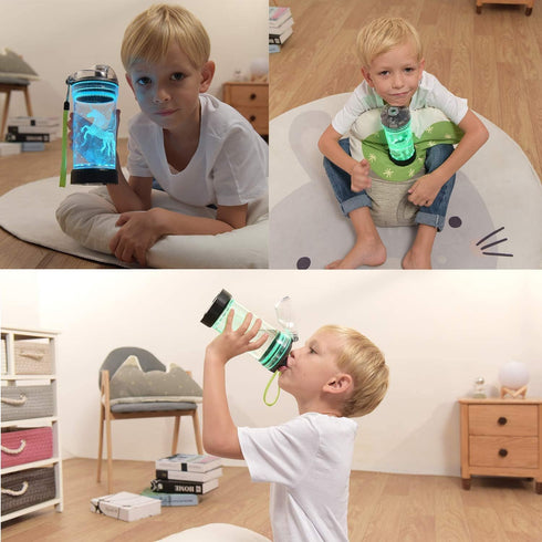 3D 14 Oz Lightzz Kids Train Water Bottle with Glowing LED Light, Ideal Travel Cup Train Gifts for Back to School Girls