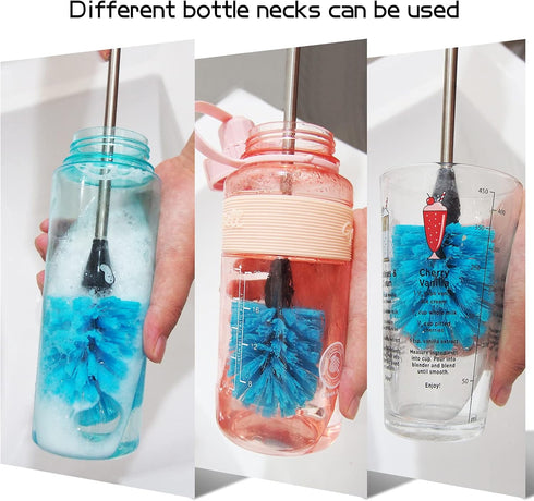17 Blue/2Pack Long Bottle Brush, in Bendable Cleaner Brushes for Cleaning Neck Beer Bottles, Wine, Baby Bottles, Water