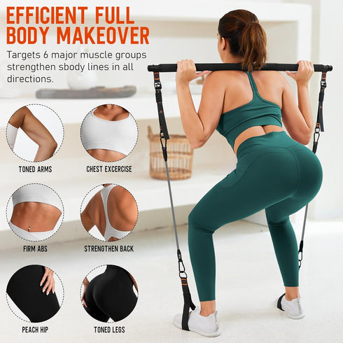Pilates Bar Kit with Resistance Bands - Multifunctional Yoga Pilates Bar for Full-Body Workouts at Home Gym