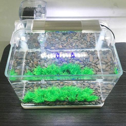 Smoothedo-Pets 20 Pieces Small Plastic Aquarium Plant Decoration, 1" Tall Mini Grass Set for Fish Tank (Green-C)