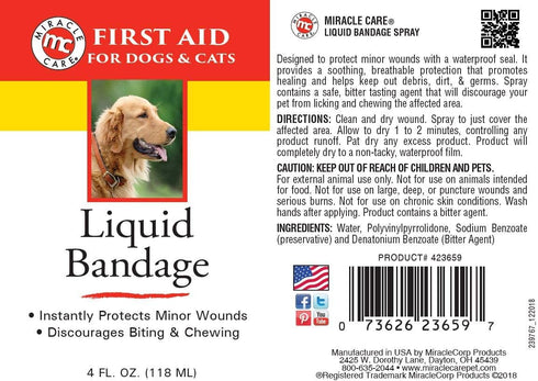 Miracle Care First Aid Liquid Bandage Spray for Dogs and Cats, 4 Ounce, Protects Minor Wounds