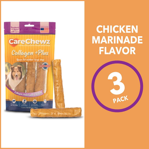 Pet Factory CareChewz Collagen +Plus 9" Rovers Dog Chew Treats, Chicken Flavor, 3 Count
