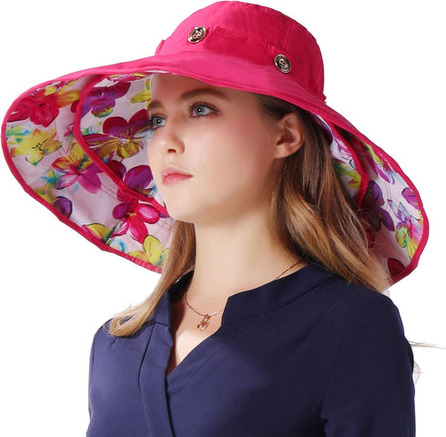 Packable Extra Large Brim Floppy Sun Hat - Reversible UPF 50+ Beach Sun Bucket Hat
