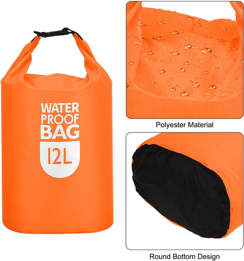 PATIKIL 12L Waterproof Dry Bag, Lightweight Roll Top Bag for Gym, Kayaking, Hiking, Camping, Orange