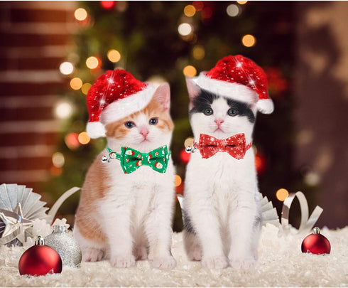 Malier 2 Pack Christmas Cat Collars Breakaway with Bow Tie and Bell, Classic Buffalo Plaid Kitten Collar for Cats
