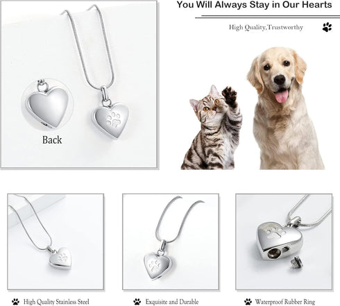 zeqingjw Pet Cremation Jewelry for Ashes, Paw Print Heart Urn Necklace Memorial Keepsake for Pet/Dog's/Cat's Ashes
