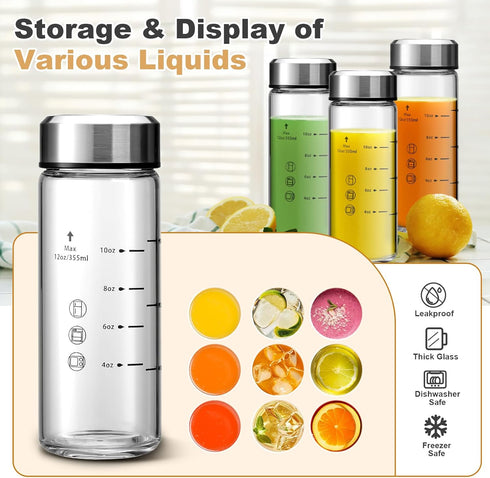 SIEROZUR Juice Bottles - 6 Pack Wide Mouth Glass Bottles with Lids for Juicing, 12oz, BPA Free