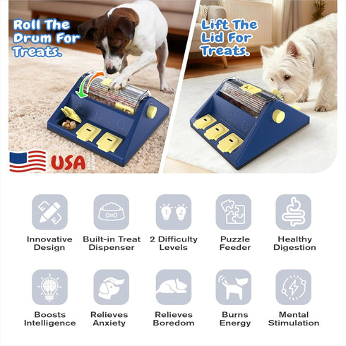 2 KADTC Dog Puzzle Toy, Large Size, Levels of Challenge, Paw-Activated Rolling Treat Dispenser, Slow Feeder & Mental