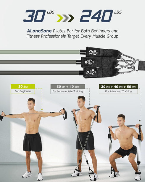 Upgraded Pilates Bar Kit with Resistance Bands for Home Gym, Heavy-Duty Stainless Steel Yoga Stick