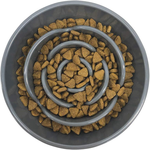 Messy Mutts Interactive Slow Feeder, Puzzle Dog or Cat Bowl, 9.8” x 2.2”, 3 Cup, Enrichment Food Dish, Cool Grey