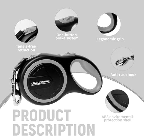 26 FT Retractable Dog Leash - Heavy Duty for Dogs up to 110lbs, One-Handed Brake, Non-Slip Handle