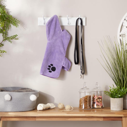 Bone Dry Pet Robe Collection, Embroidered Absorbent Microfiber Bath Robe with Adjustable Closure, Small, Lavender