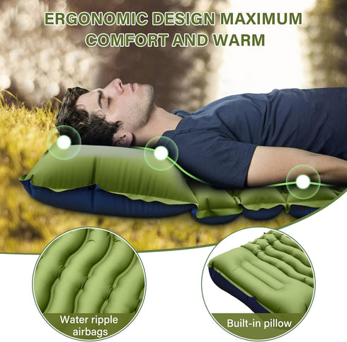 Yuzonc Camping Sleeping Pad, Ultralight Camping Mat with Pillow, Built-in Foot Pump, Compact for Hiking