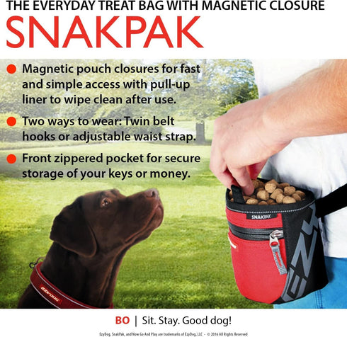 EzyDog SnakPak Wearable Dog Treat Bag Training Pouch with Belt, Red