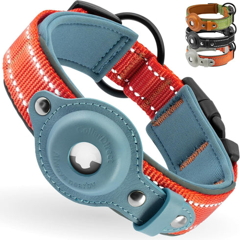 CollarDirect Airtag Dog Collar - Reflective Nylon Neoprene Leather Holder for Apple Air Tag for Large, Medium, and