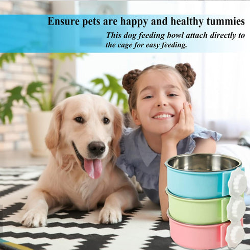 2 Pieces Removable Stainless Steel Crate Dog Bowl, Hanging Food Water Feeder for Puppy, Medium Dog, Cat