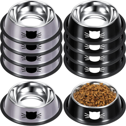 Hillban 10 Pack Stainless Steel Cat Bowls with Rubber Base, Anti Slip Stackable Food and Water Bowls